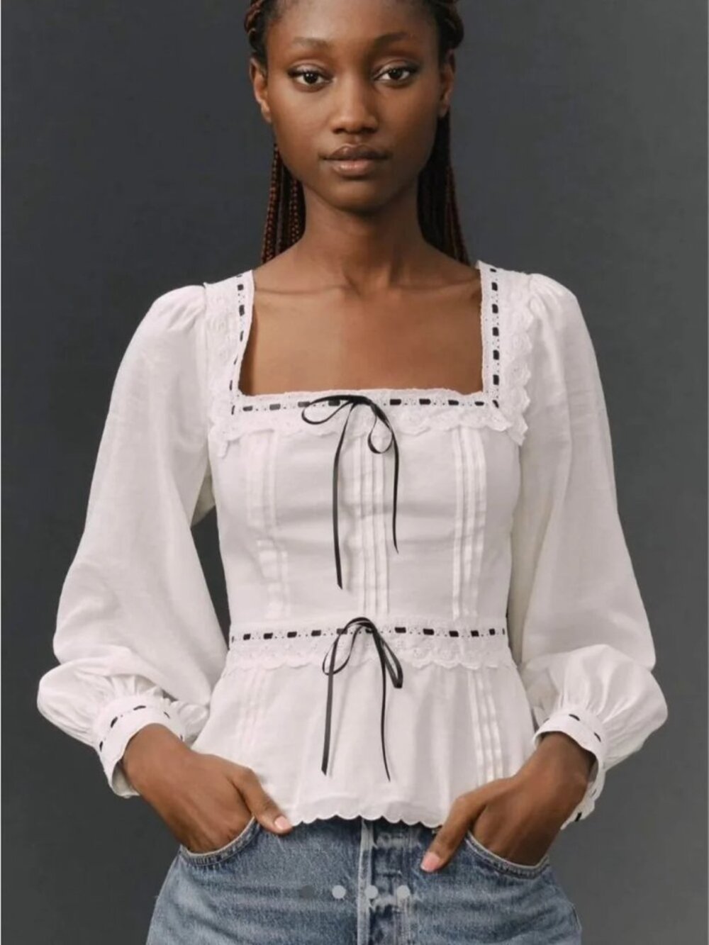 Reformation Drawsting-Ribbon Blouse Size 8 DEFECT
